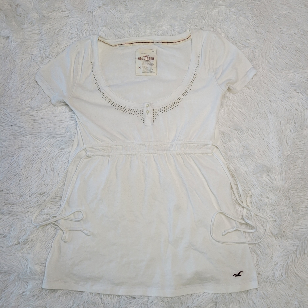 Vintage Y2k White Hollister babydoll blouse size medium